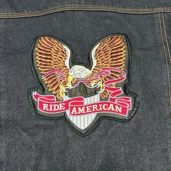 Vintage TG Ride American Eagle Patch Denim Jacket Motorcycle Jean Jacket Moto - Picture 6 of 9